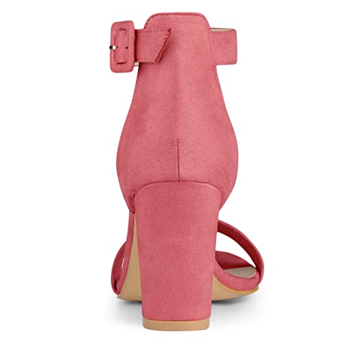 Image of Allegra K Women's Open Toe Chunky High Heel Buckle Ankle Strap Sandals | 3 3 /8 inches Heels with Faux Suede, Comfortable Block Heels Sandal for Women, Summer Dressy Shoes