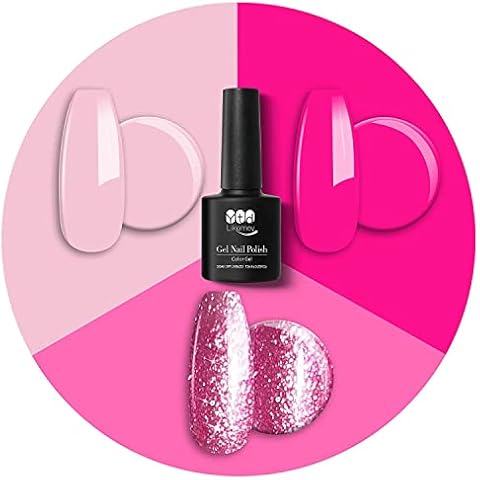 YTD Likomey Gel Polish Set, 3 Colors Charming Light Pink Hot Pink Pink Glitter Fashion Color UV Nail Gel Varnish Manicure Kit,3 Pcs 7.5 ml Cover