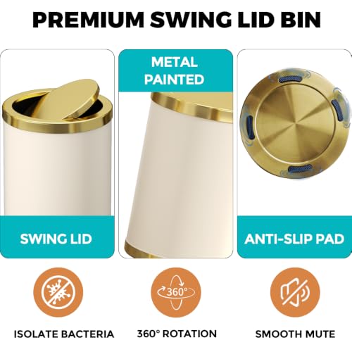 Image of 2.3 Gal /2.6 Gal Metal Shake Lid Trash Can, Double Bucket for Bathroom, Living Room, Kitchen, Office (White lid - 15L)