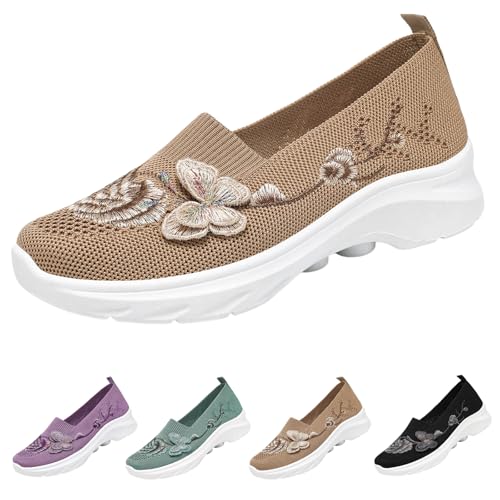 Orthopedic Shoes for Women Wide Width Breathable Comfortable Lightweight Slip on Sneakers Non Slip Arch Support 2026 New Womens walking shoes (A-coffee, Adult, Women, 9, Numeric, US Footwear Size System, Wide)