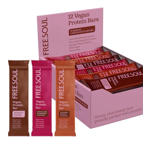 Vegan Protein Bars 12 x 50g | Plant Based Chocolate Protein Bars | Delicious Dairy Free Low Sugar Low Carb Bars | Sucralose Free Gluten Free | 15g of Protein per Bar | Free Soul
