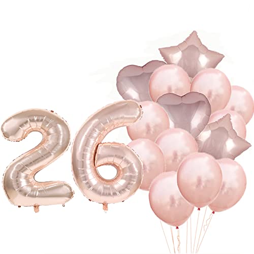 Sweet 26th Birthday Decorations Party Supplies,Rose Gold Number 26 Balloons,26th Foil Mylar Balloons Latex Balloon Decoration,Great 26th Birthday Gifts for Girls,Women,Men,Photo Props