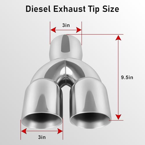 Image of MuHize 3 Inch Inlet Dual Exhaust Tips, 3 inch Outlet 9.5 inch Long Y Tail Pipe