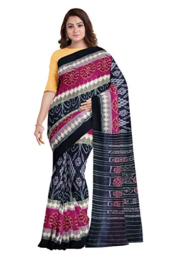 Image of Odisha Sambalpuri Handloom Ikat Women's Cotton Saree, Odisha Handloom Handmade Pure Cotton Khandua Saree, Ikkat Orissa Traditional Handloom Saree Without Blouse