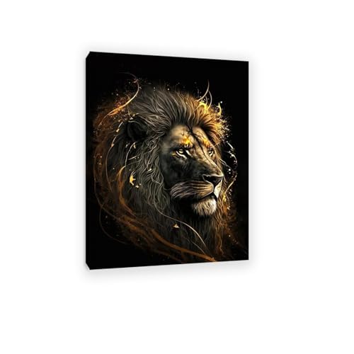 Toile de lion or noir pour raviver un mur blanc vide de salon
