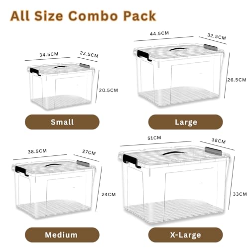 Image of HoopVool Clear Plastic Storage Box, with Locking Lid and Handles, Storage Container with Heavy Duty Latches to Organize Bin for Home, Kitchen, Office & Garage. (All Size, All Size Combo)