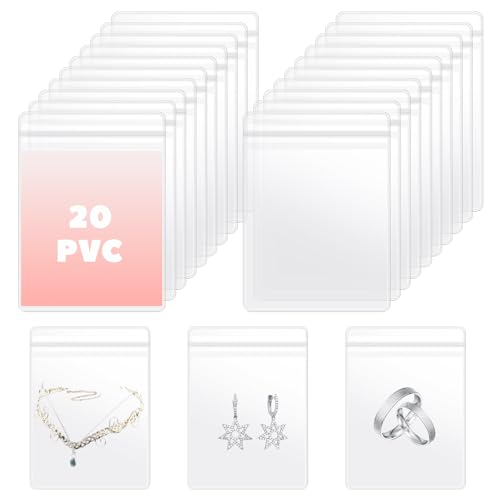 Ouligay 20Pcs PVC Clear Jewelry Bags Small Plastic Jewelry Storage Pouch Anti Tarnish, Transparent Jewelry Organizer Zipper Bag for Rings Earrings Bracelets Jewelry Packing Pouches