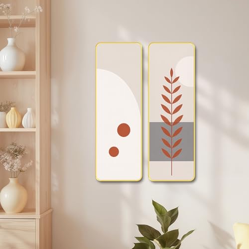 Image of The Castle Decor Modern Boho Wall Art Set of 2 for Living Room | Minimalist Botanical Leaf Painting | Abstract Nordic Wall Decor for Bedroom Office Hallway Home Decoration (Design-4, 12x18 Inch)