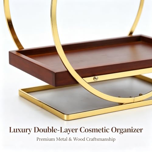 YIWANFW 2-Tier Bathroom Organizer Countertop, Wooden Gold Perfume Organizer - image 6