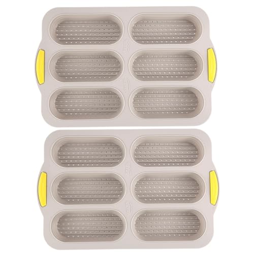2 Piezas de moño de Pan Hot Dog Moho de 6 cavidad Antiadherente Pan de de de Silicona con Agujeros Transpirables moño Flexible para Perros Calientes Resistentes al Calor con Mango para hornea