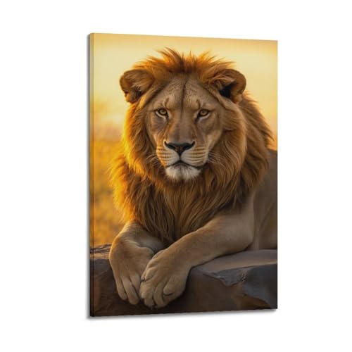 Poster mural lion mâle ZHOUKEG au coucher du soleil cadre artistique à suspendre 20 x 30 cm