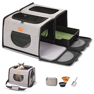 katzenbox transportbox groß, transportbox Katze Reise Transport für Katzen, faltbar Katzen transportboxen, cat Carrier Eine für Katzenklo und weichen Katzenkäfig 2-in-1 Doppel-Haustiertragetasche