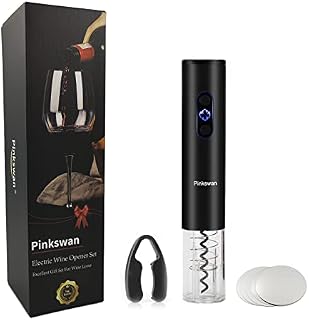 Electric Wine Opener Gift Kit for Wine Lover, Cordless Bottle Opener Automatic Corkscrew for Wine Enthusiast, Set Includes Electric opener, Foil Cutter, Wine Pourer Disk Spout(Black)