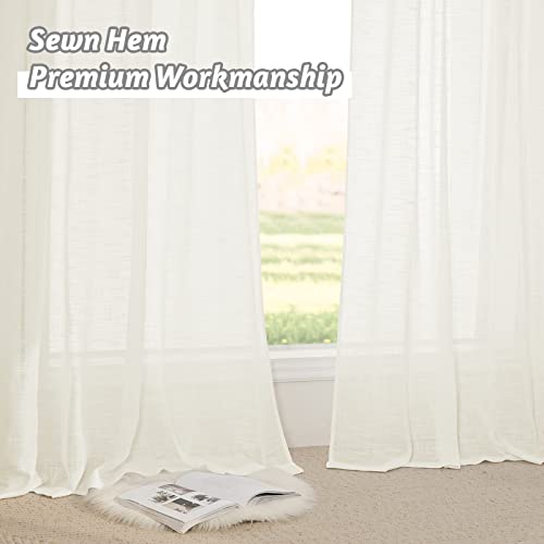 Ryb Home Semi Sheer Curtains Linen Textured Living Room Bedroom, Light Cream, W 52 X L 63 Inch Long, 1 Pair #TOP5
