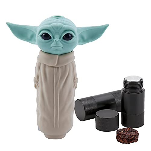 Yoda pipas de fumar, Spespo Pipa de Silicona y cuchara para Fumar, Regalo para Padre y Esposo(Caja de Regalo Negro)