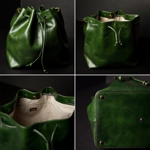 Image of Time Resistance Leather Bucket Bag - Full-Grain Leather Handbag for Women - Italian Handmade Shoulder Bag