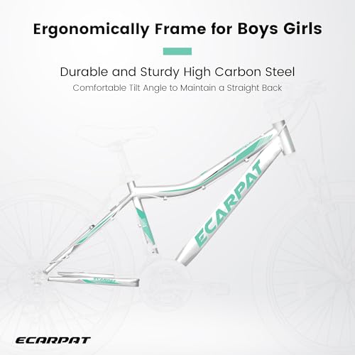 ECARPATEYE A24208 24 Inch Mountain Bike, 21-Speed V-Brake, Front Suspension, Carbon Steel Frame Mountain Bike for Teenagers Girls Women Bicycles (White, 24 Inch)