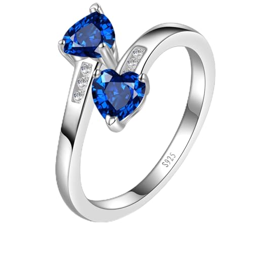 Yaresul Adjustable Sapphire Ring for Women Heart Promise Ring 925 Sterling Silver September Birthstone Women Open Ring Stackables Statement
