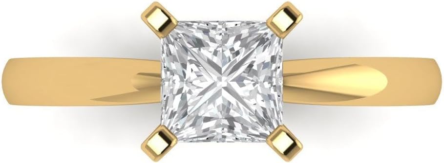 Clara Pucci 1cttw VVS Cubic Zirconia Princess Cut Bridal Promise Ring for Women in 14K Yellow Gold - Solitaire Solid Gold (5.5mm)