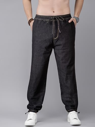 Image of Men's Comfort Fit Denim Lycra Joggers Jeans Stretchable High Rise Relaxed Fit Available in Dark Blue Navy Blue Light Blue Full Length Soft Fabric Machine Wash