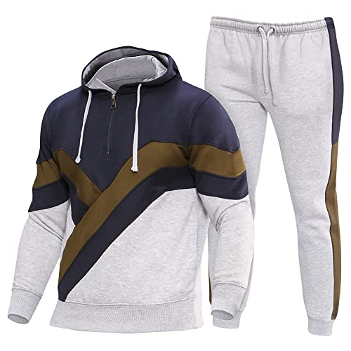Love My Fashions® los hombres Media cremallera encapuchado funcionamiento Chandal Con Bolsillos deportes Casual sudor Traje Panel en Y de dos piezas conjunto Cover