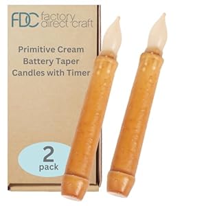 Factory Direct Craft Pack of 2 Primitive Cream Battery Taper Candles with Timer Wax Dipped Flameless Candles for Rustic Country and Farmhouse Decor 6 12 High