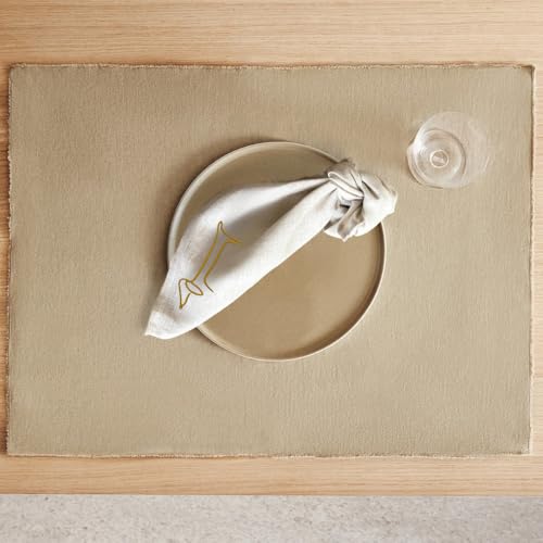Serviettes de table broderie motif teckel en lin blanc lot de 4