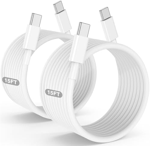 Extra Long USB C to USB C Fast Charging Cable 15ft, Type C to C Charger Cord for Apple iPhone 17 Pro Max/17 Air/16 Pro Max/16/15 Plus/15 Pro Max,MacBook Pro 2021/2020/2019,iPad Pro/Mini,Samsung Galaxy