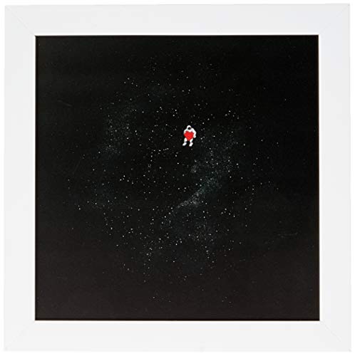 Arte Maníacos Quadro Decorativo Astronauta Coraçăo - 20x20cm (Moldura em laca branca)