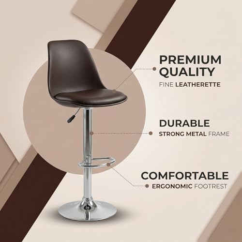 Image of activa Rapid Bar Stool Chair with Height Adjustable Design, Padded Seat & Footrest | Modern Metal Counter Stool for Kitchen, Home, Bar & Cafe Seating | Durable Comfort Chair (Brown, Set 2)