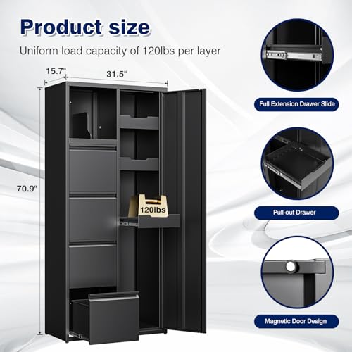Image of Yizosh Metal Garage Storage Cabinet with 4 Drawers, 71 inch Heavy Duty Tool Cabinet with Door,Tall Steel Storage Cabinet,Utility Tool Cabinet for Garage,Warehouse,Workshop