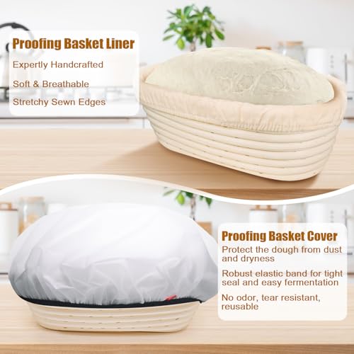 Miniatura 6 de Mispudin Banetones Para Pan Ovalado 28cm Para 700g Masa, Set Cesta Pan Hecho Mano Ratán Con Lino, Tapas, Raspador, Cuchillo Lame, Cesta De Fermentación De Iniciación Perfecto