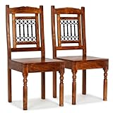 vidaXL 2X Esszimmerstuhl Küchenstuhl Stühle Esszimmerstühle Essstuhl Küchenstühle Holzstuhl Stuhl Akazienholz Massivholz mit Honigfarbenem Finish