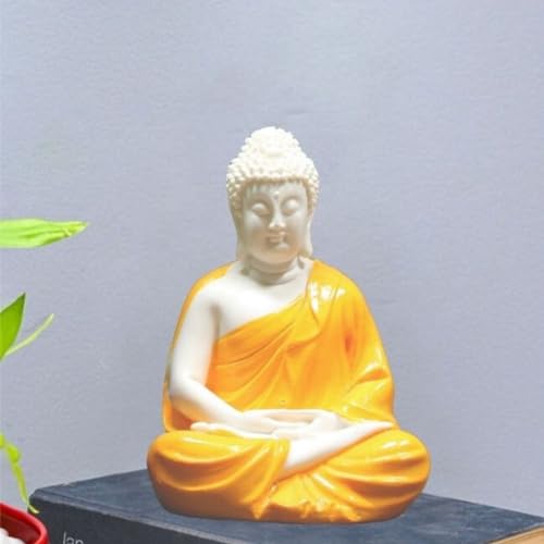 Image of Pot's & Plant's Pot's & Plant's Handcrafted Polymarble Meditation /Dhyan Buddha Statue Lord Figurine /Idol (5.5-inch) (Orange)