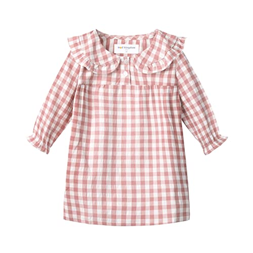 Mud Kingdom Toddler Girls Nightgown Long Sleeve Cute Plaid Peter Pan Collar Sleepwear Soft Pink 2T #TOP28
