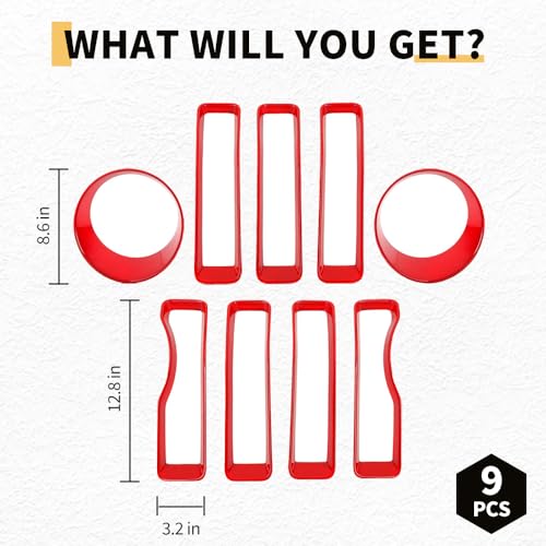 Image of MAXDOM Grille Inserts Headlight Covers Set Fits for Jeep (2018-2023) Wrangler JL JLU (Red, Sport /Sport S)
