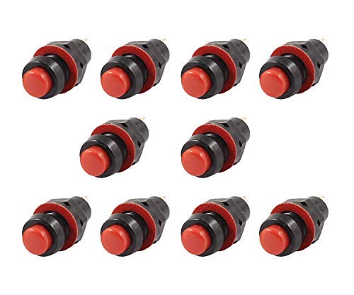 Karcy 10Pcs DS-211 10mm Compact Self-Locking Push Button Switch Latching SPST (Red)