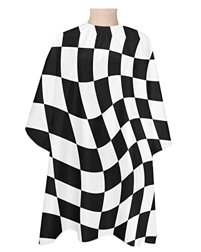 Capa de barbero negra y blanca con diseño geométrico y cuello elástico miniatura 1