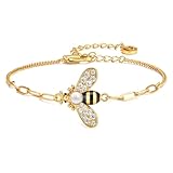 Cicy Bell Bracelets for Women Bumble Bee 18K Gold Plated Bracelets Oval Pearl...