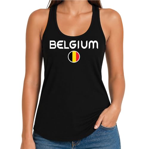 Belgium Flag Soccer Fan Ladies Sleeveless Racerback Tank Top | International Soccer | Game Day | Black, X-Large 2106