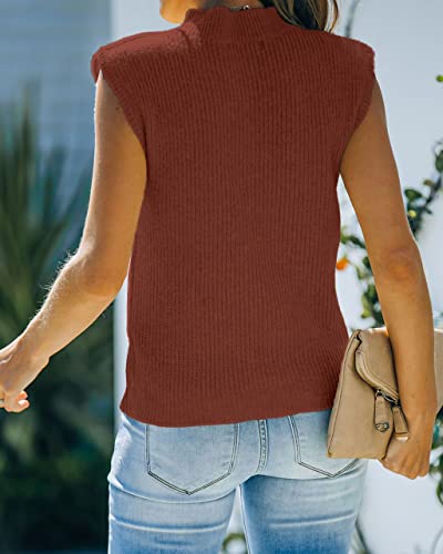 Amarmia Women's Mock Neck Knit Sweater Vest Sleeveless Casual Trendy Summer Ribbed Pullover Tank Tops Brown #TOP2