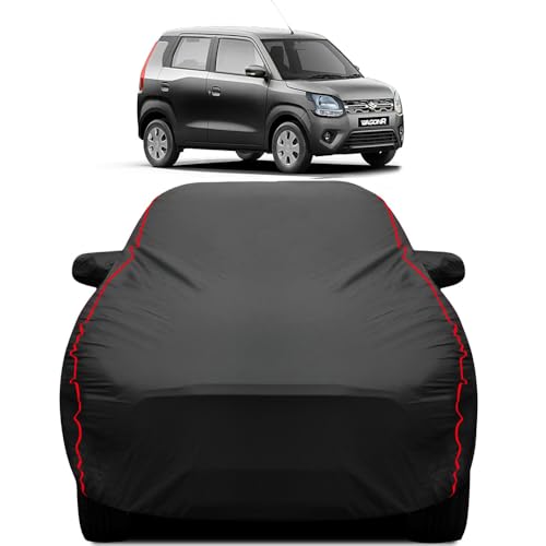 Image of Teenox Polyester Car Body Cover Compatible for Maruti Suzuki WagonR [2019-2026] All Variants | Heavy Stitched with Piping | All Weather Protection Cover - Black