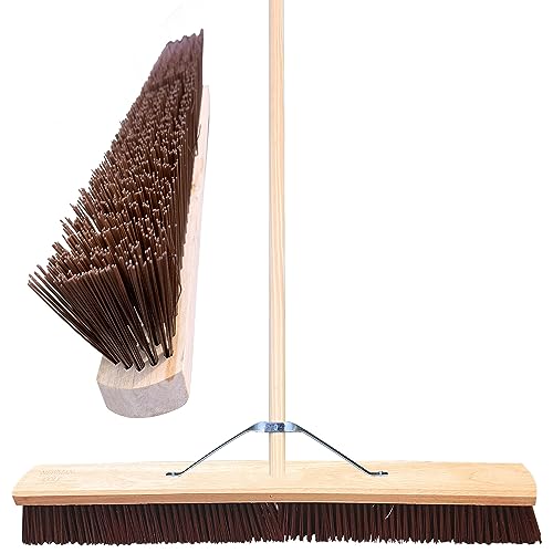 36” Stiff Broom Outdoor Yard Brush with Stiff PVC Hard Bristle Durable Metal Stay Arm & Large 4ft 6in (120cm) Wooden Handle Heavy Duty Sweeping Tool