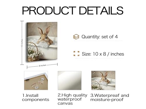 Image of Frimeeme Framed Cute Bunny Bathroom Canvas Wall Art