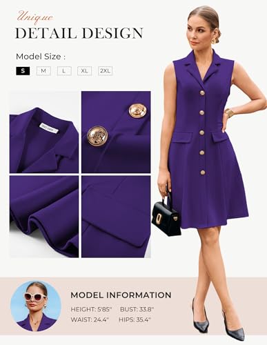 Image of GRACE KARIN Work Dresses for Women 2026 Sleeveless Button Business Midi Dress Notch Lapel V Neck Formal Office A Line Dresses