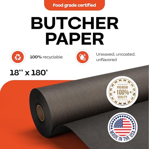 Image of Black Butcher Paper 18 inch x 2160 inch (180 feet) - USA-Made Natural Paper Roll