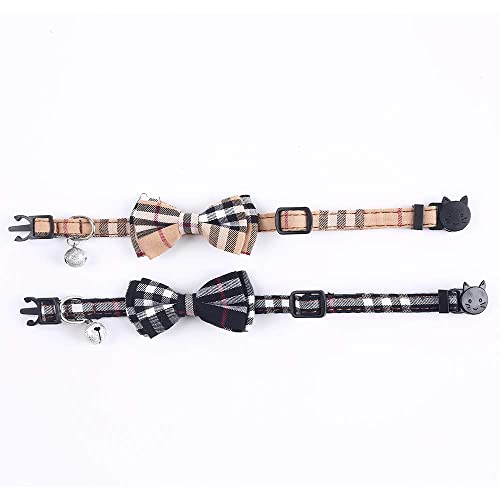 Superbuddy Cat Collars Breakaway With Cute Bow Bell - 2 Pack Kitten Collar Plaid Cat Collar With Removable Bowtie For Cats Kittens #TOP4