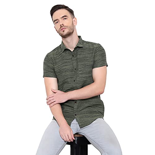 Image of LATEST CHIKAN Men's Cotton Blend Textured Half Sleeves Shirt