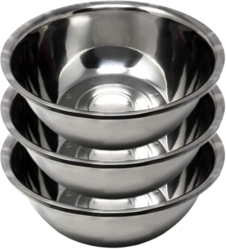 Neel Saanjh Stainless Steel Mixing Bowl, Durable, Rust-Resistant, Food-Grade Kitchen Essentials for Mixing, Tossing, Marinating, Serving, Easy to Clean, Dishwasher Safe, Set of 3, (24cm)