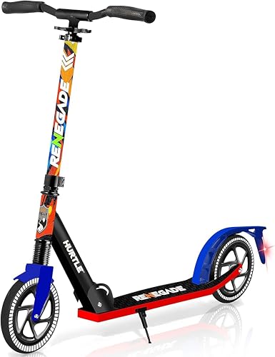 Hurtle Renegade Patinete – Patinete para Adolescentes – Patinete de 2 Ruedas con Manillar Ajustable en T – Patinete Plegable para Adultos con Cubierta Antideslizante de aleación